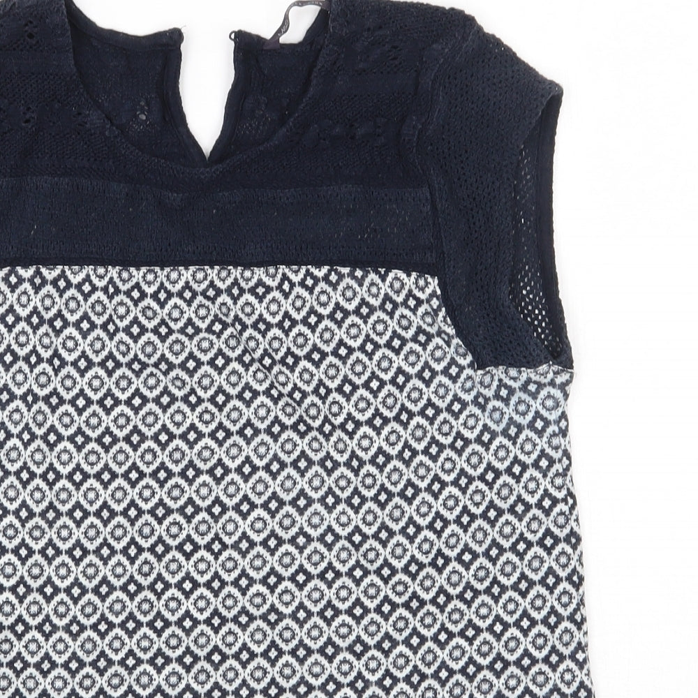 M&S Womens Blue  Cotton Basic Blouse Size 10 Round Neck