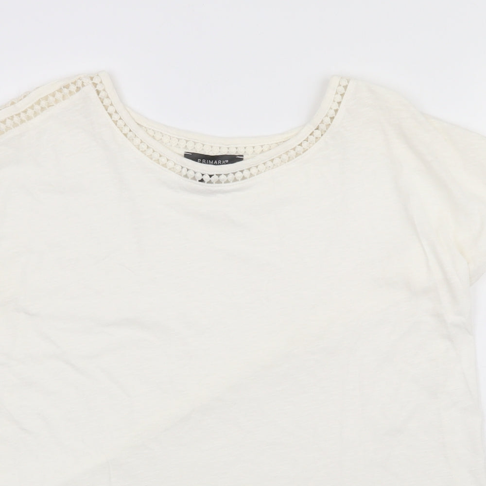 Primark Womens Ivory  Polyester Basic T-Shirt Size L Round Neck