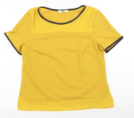 Oasis Womens Yellow  Polyester Basic T-Shirt Size M Round Neck - Faux Leather Detail