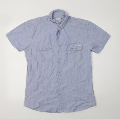 Mens UK Size L Crafted Blue  Button-Up Short Sleeve Casual Shirt