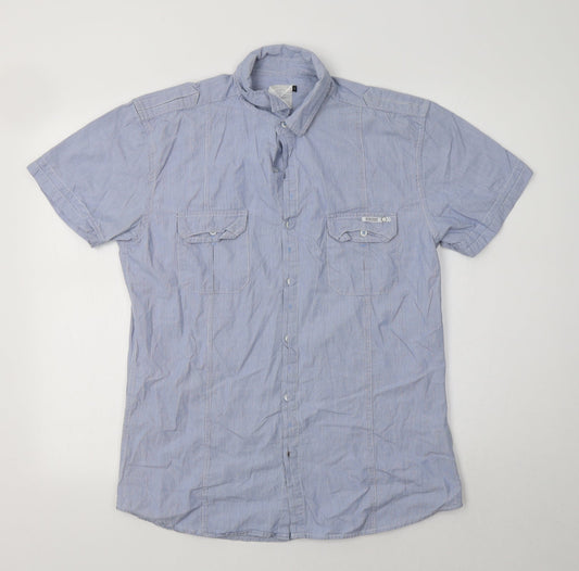 Mens UK Size L Crafted Blue  Button-Up Short Sleeve Casual Shirt