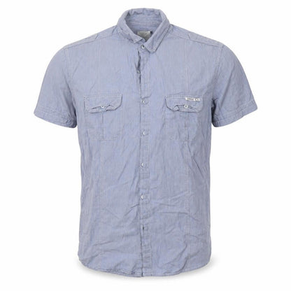Mens UK Size L Crafted Blue  Button-Up Short Sleeve Casual Shirt