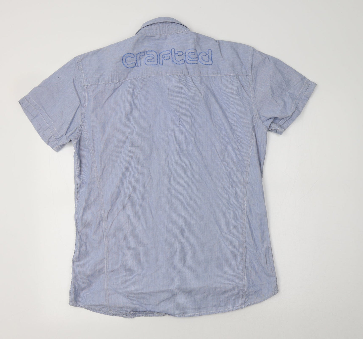 Mens UK Size L Crafted Blue  Button-Up Short Sleeve Casual Shirt