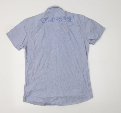 Mens UK Size L Crafted Blue  Button-Up Short Sleeve Casual Shirt