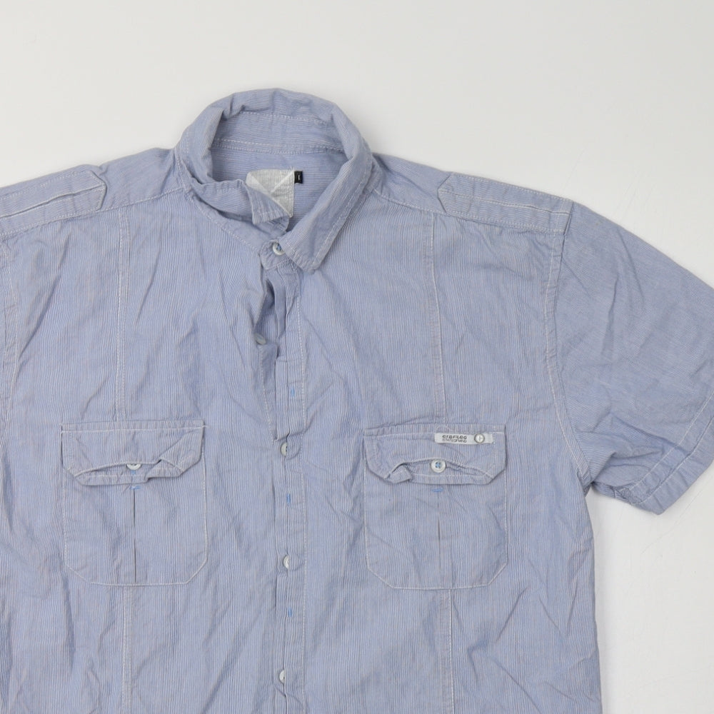 Mens UK Size L Crafted Blue  Button-Up Short Sleeve Casual Shirt