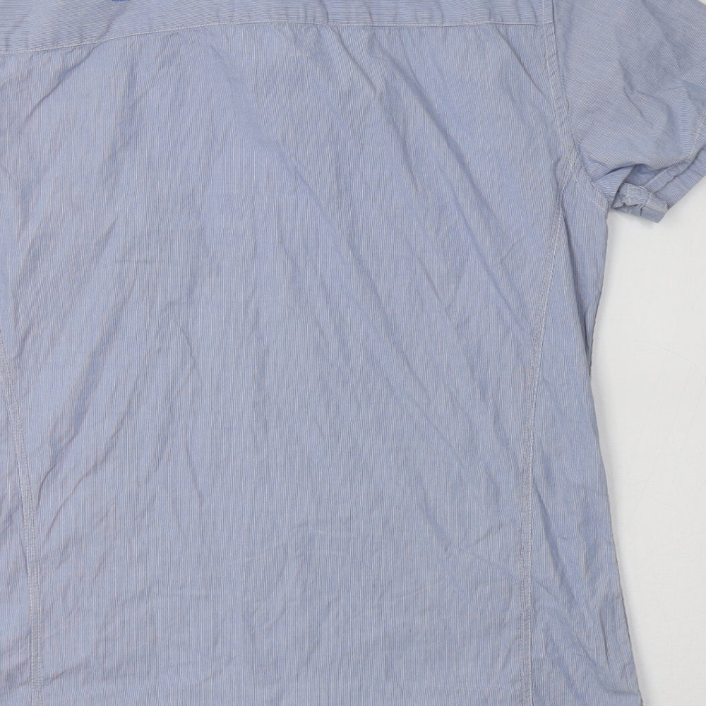 Mens UK Size L Crafted Blue  Button-Up Short Sleeve Casual Shirt
