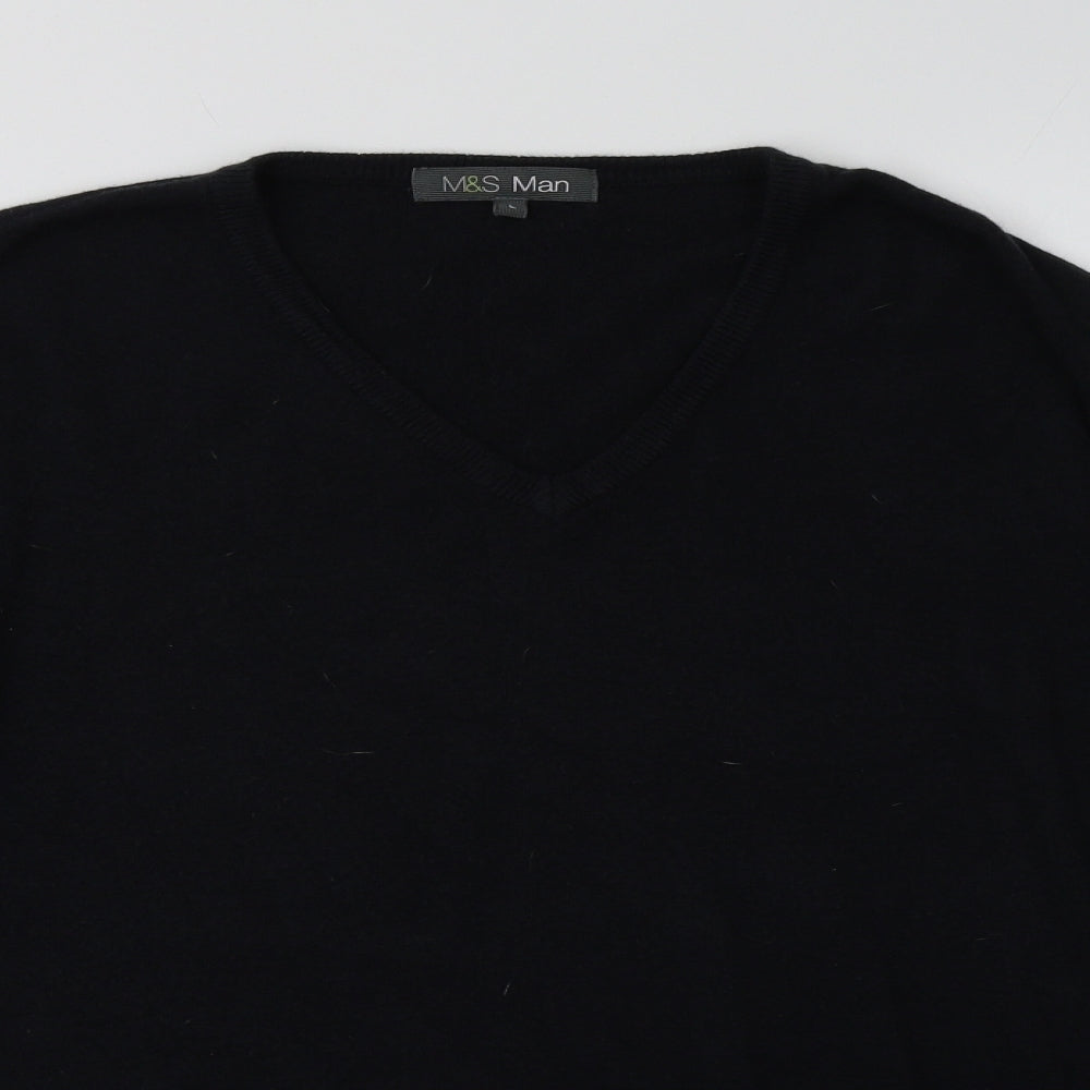 M&S Mens Blue V-Neck  Acrylic Pullover Jumper Size L