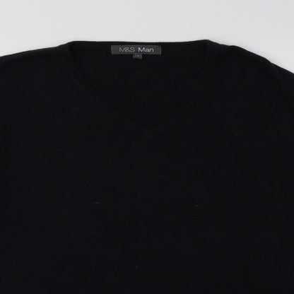 M&S Mens Blue V-Neck  Acrylic Pullover Jumper Size L