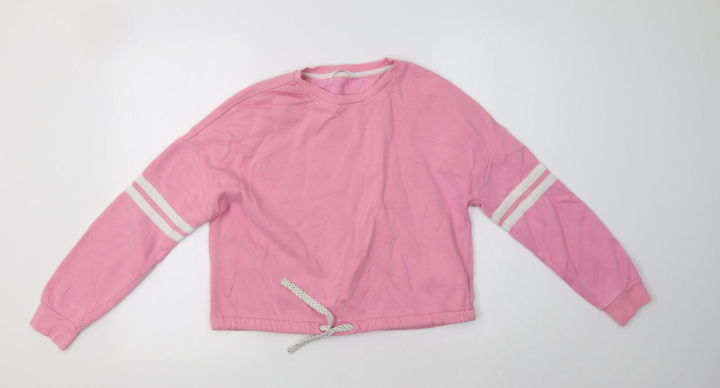 M&S Girls Pink Striped Cotton Pullover Sweatshirt Size 12-13 Years