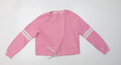 M&S Girls Pink Striped Cotton Pullover Sweatshirt Size 12-13 Years
