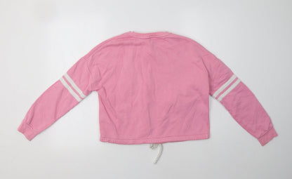 M&S Girls Pink Striped Cotton Pullover Sweatshirt Size 12-13 Years