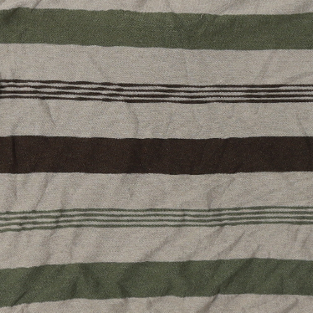 BHS Mens Beige V-Neck Striped Cotton Pullover Jumper Size M