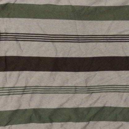 BHS Mens Beige V-Neck Striped Cotton Pullover Jumper Size M