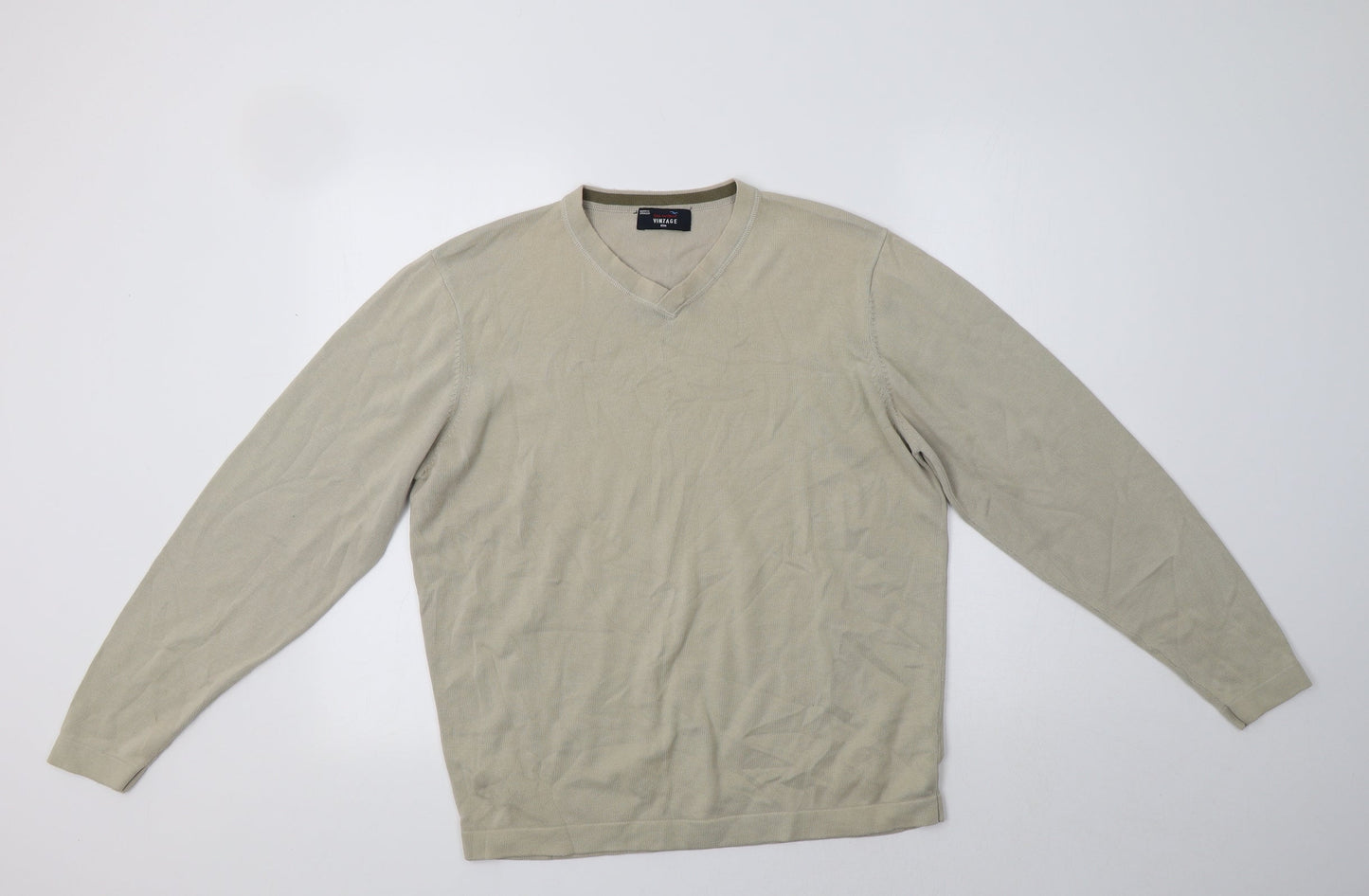 M&S Mens Beige V-Neck  Cotton Pullover Jumper Size M