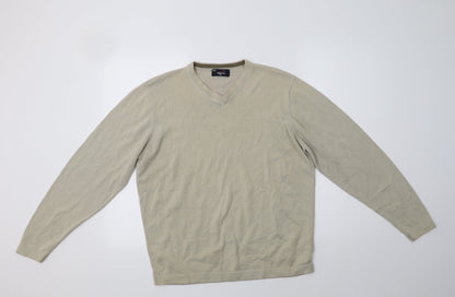 M&S Mens Beige V-Neck  Cotton Pullover Jumper Size M