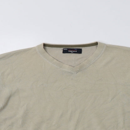 M&S Mens Beige V-Neck  Cotton Pullover Jumper Size M