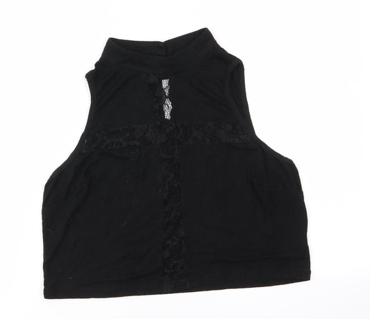 Atmosphere Womens Black  Viscose Basic T-Shirt Size 16 High Neck - Lace inset to front