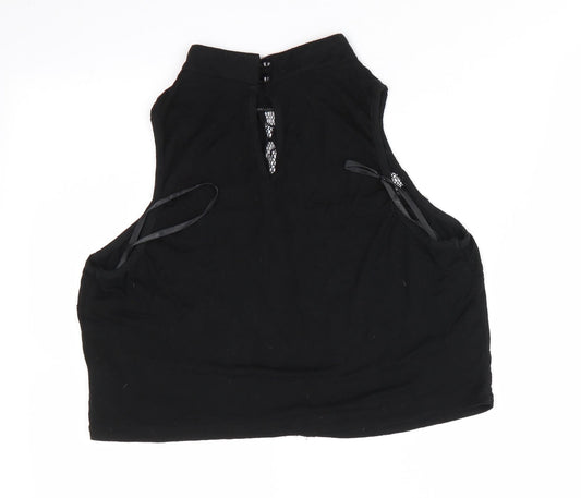 Atmosphere Womens Black  Viscose Basic T-Shirt Size 16 High Neck - Lace inset to front