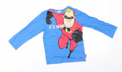 Disney Pixar Boys Blue Solid Cotton  Pyjama Top Size 4-5 Years   - It's Hero Time