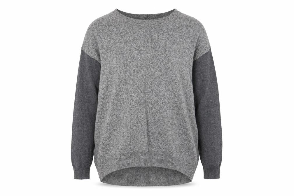 Front view of George women’s grey round neck cotton jumper, size UK 8, - colourblock greys