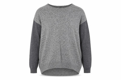 Front view of George women’s grey round neck cotton jumper, size UK 8, - colourblock greys