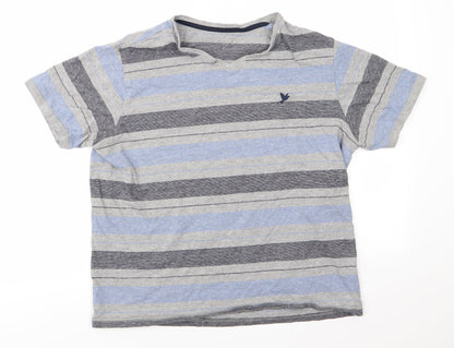 George Mens Blue Striped Cotton  T-Shirt Size M V-Neck  - Blue Grey