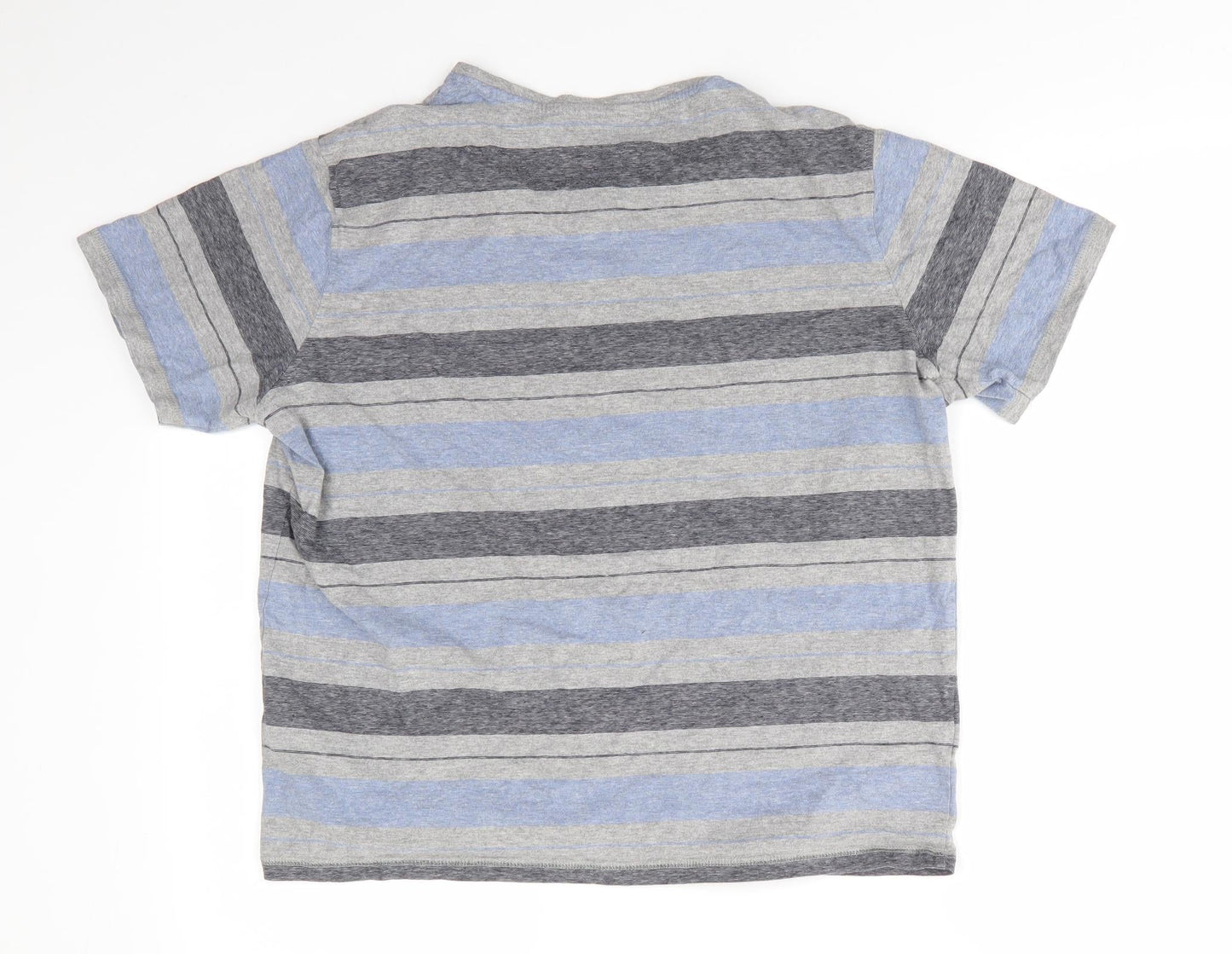 George Mens Blue Striped Cotton  T-Shirt Size M V-Neck  - Blue Grey