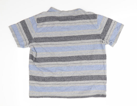 George Mens Blue Striped Cotton  T-Shirt Size M V-Neck  - Blue Grey