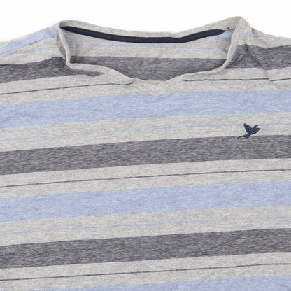 George Mens Blue Striped Cotton  T-Shirt Size M V-Neck  - Blue Grey