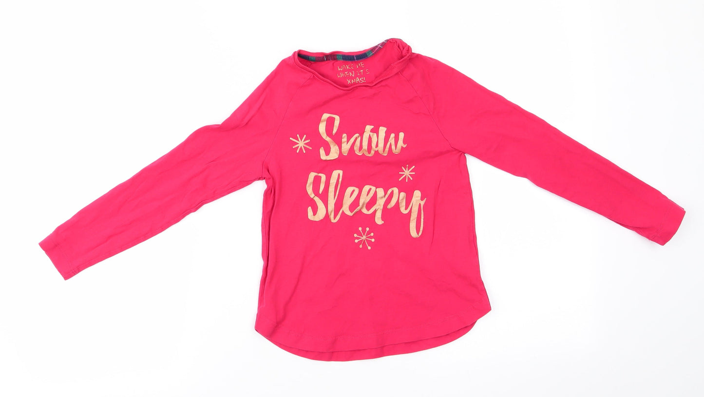 Matalan Girls Red Solid Cotton  Pyjama Top Size 7 Years   - Snow Sleepy Gold