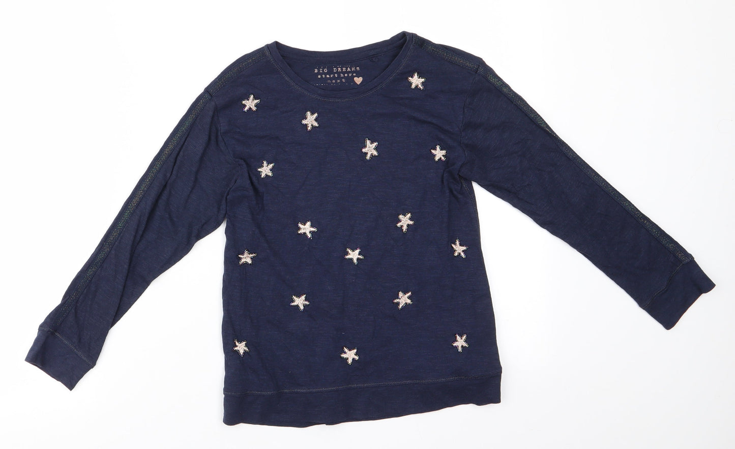 NEXT Girls Blue Solid Cotton  Pyjama Top Size 8 Years   - Subtle shimmer effect Stars