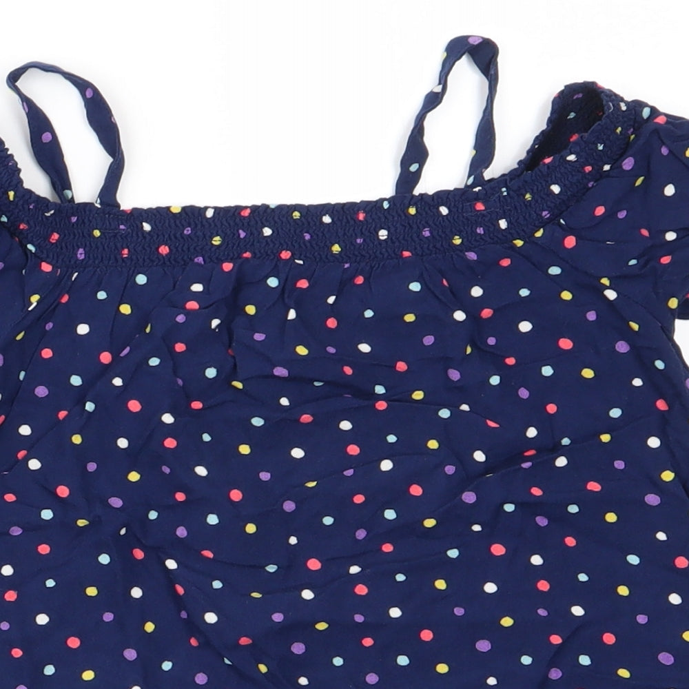 NEXT Girls Blue Polka Dot Viscose Basic Blouse Size 8 Years Off the Shoulder  - Tie Front Off Shoulder with straps Multi Colour Polka dots