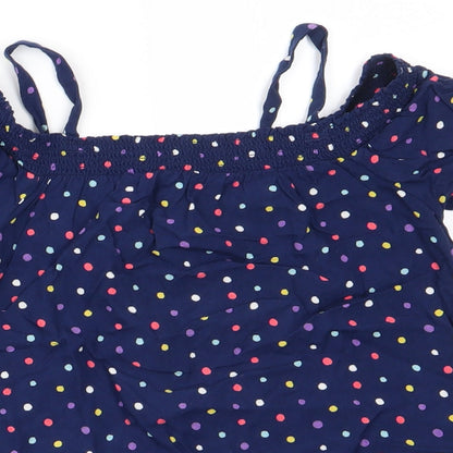 NEXT Girls Blue Polka Dot Viscose Basic Blouse Size 8 Years Off the Shoulder  - Tie Front Off Shoulder with straps Multi Colour Polka dots