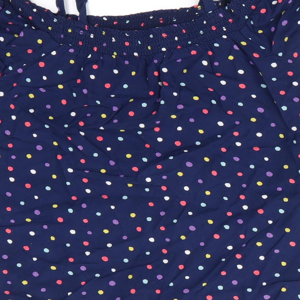 NEXT Girls Blue Polka Dot Viscose Basic Blouse Size 8 Years Off the Shoulder  - Tie Front Off Shoulder with straps Multi Colour Polka dots
