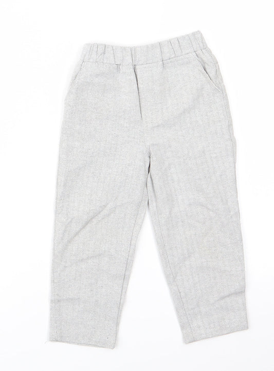 Preworn Boys Grey Herringbone  Dress Pants Trousers Size 3 Years  Regular  - Grey Green
