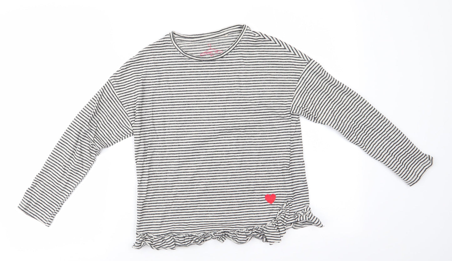 NEXT Girls Black Spotted Cotton Tunic T-Shirt Size 10 Years Round Neck  - Subtle shimmer effect Heart Logo Frilled hem
