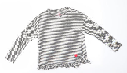 NEXT Girls Black Spotted Cotton Tunic T-Shirt Size 10 Years Round Neck  - Subtle shimmer effect Heart Logo Frilled hem