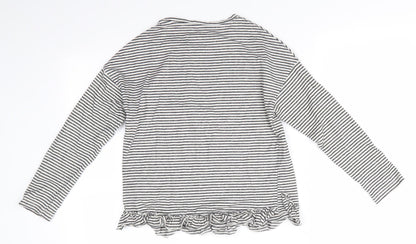 NEXT Girls Black Spotted Cotton Tunic T-Shirt Size 10 Years Round Neck  - Subtle shimmer effect Heart Logo Frilled hem