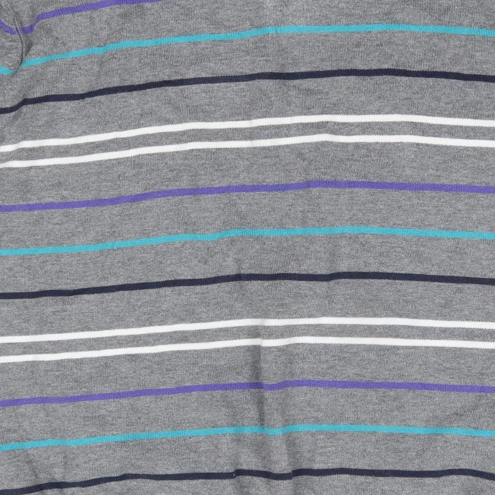Matalan Mens Grey Round Neck Striped Cotton Pullover Jumper Size L