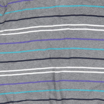 Matalan Mens Grey Round Neck Striped Cotton Pullover Jumper Size L