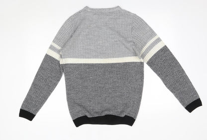 River Island Mens Grey Round Neck  Acrylic Pullover Jumper Size S