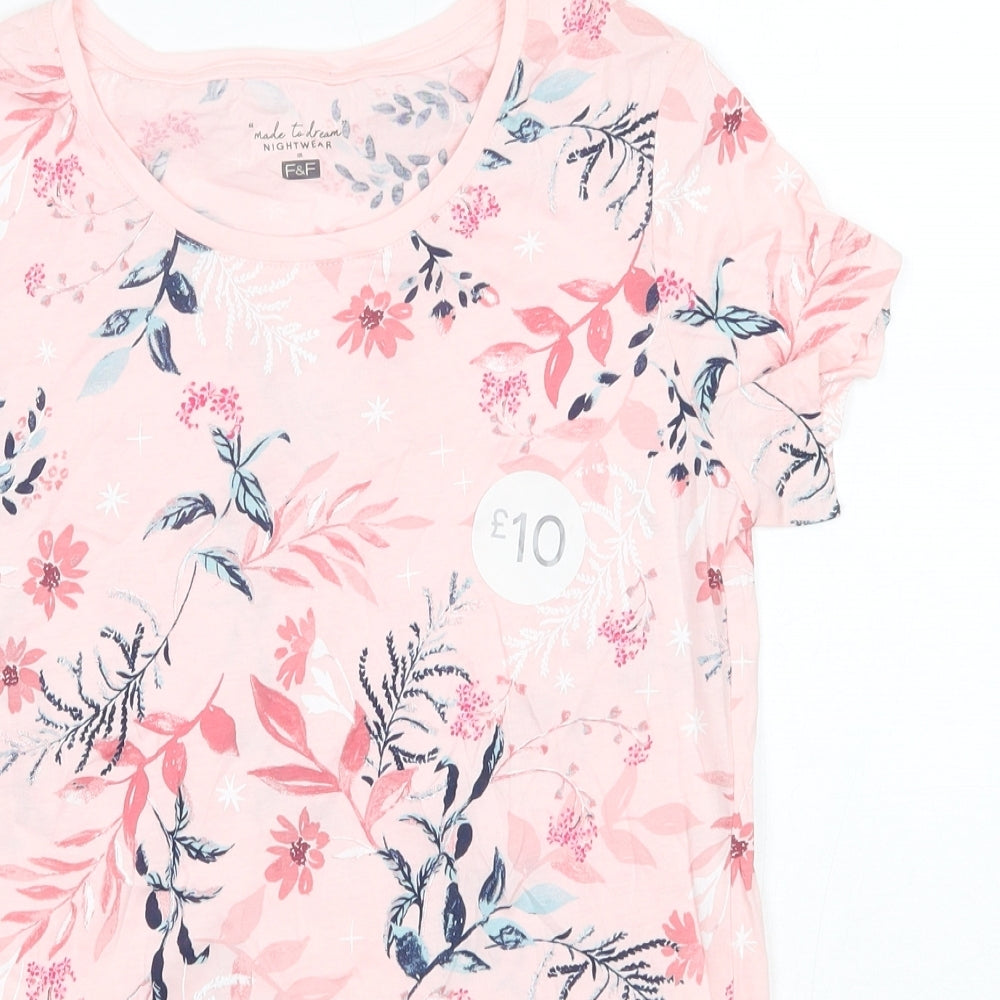 F&F Womens Pink Floral 100% Cotton Top Pyjama Top Size 6