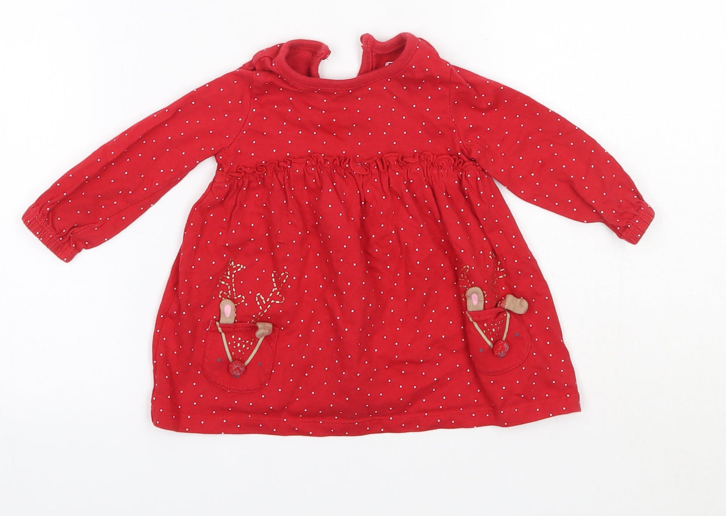 F&F Baby Red  100% Cotton Basic Blouse Size 3-6 Months Round Neck  - Christmas