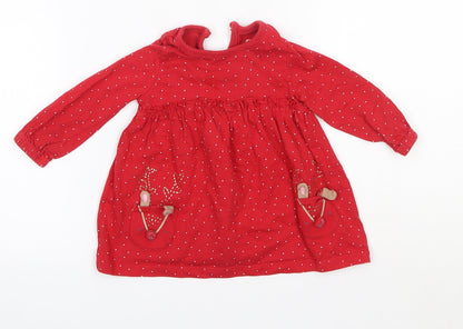 F&F Baby Red  100% Cotton Basic Blouse Size 3-6 Months Round Neck  - Christmas