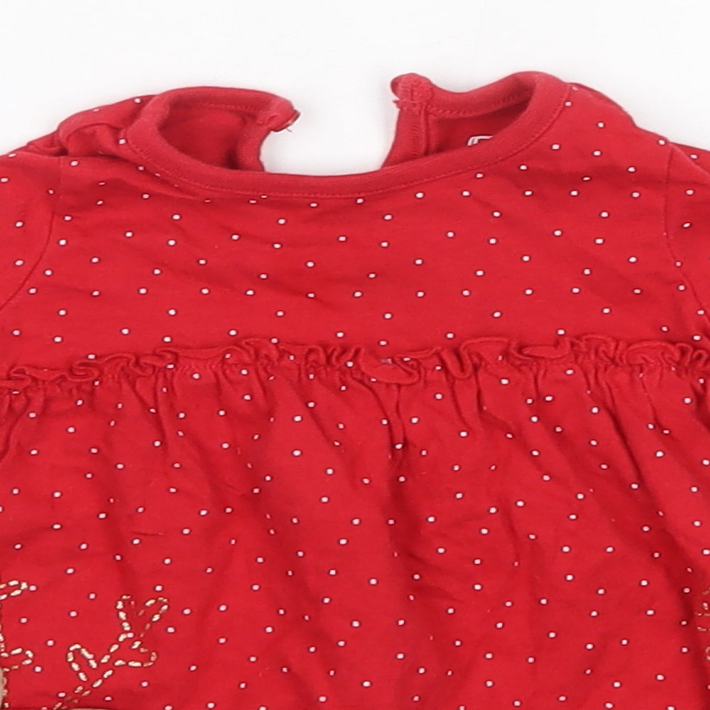 F&F Baby Red  100% Cotton Basic Blouse Size 3-6 Months Round Neck  - Christmas