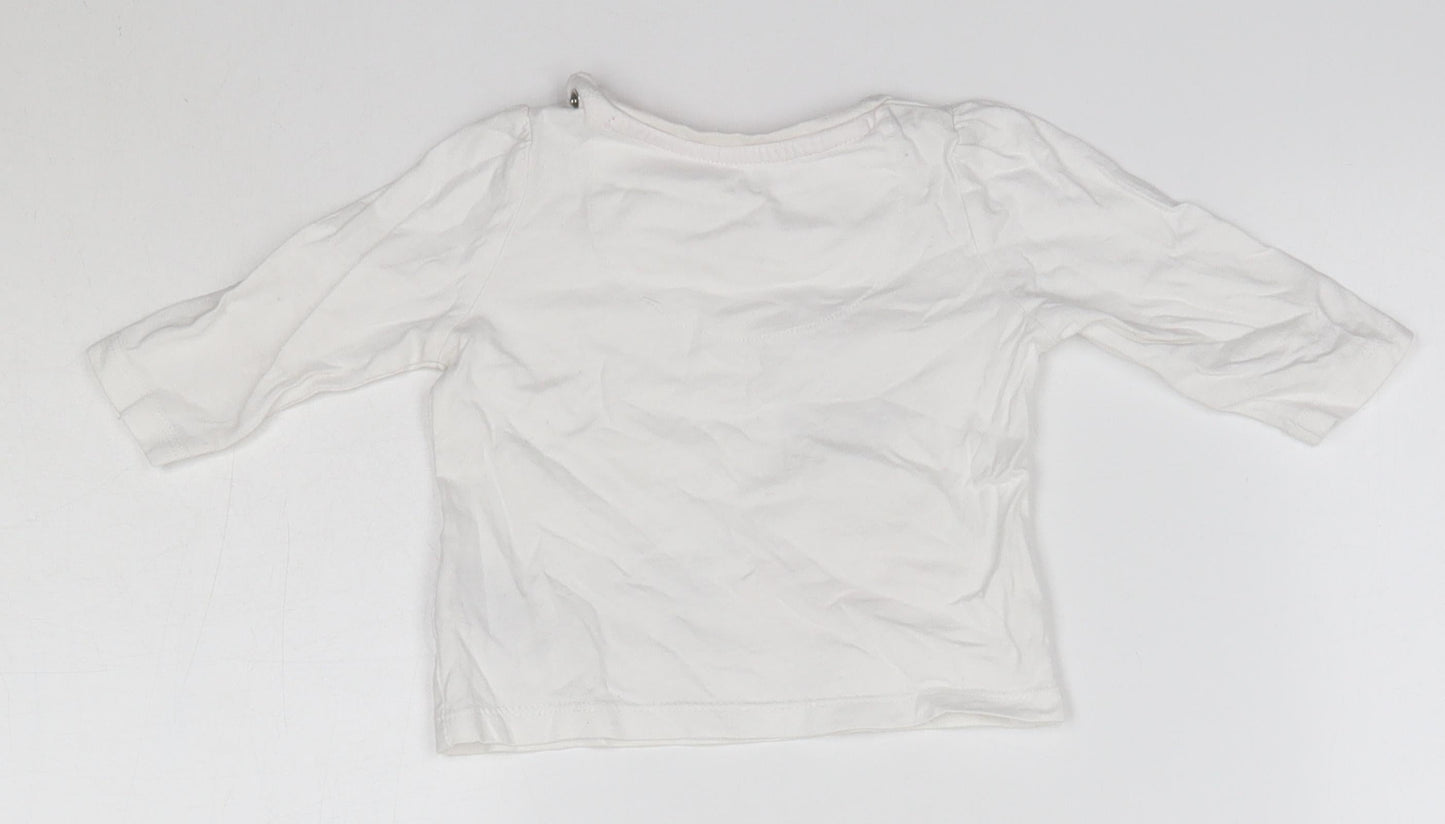 Mothercare Baby White  100% Cotton Basic Blouse Size 3-6 Months Round Neck