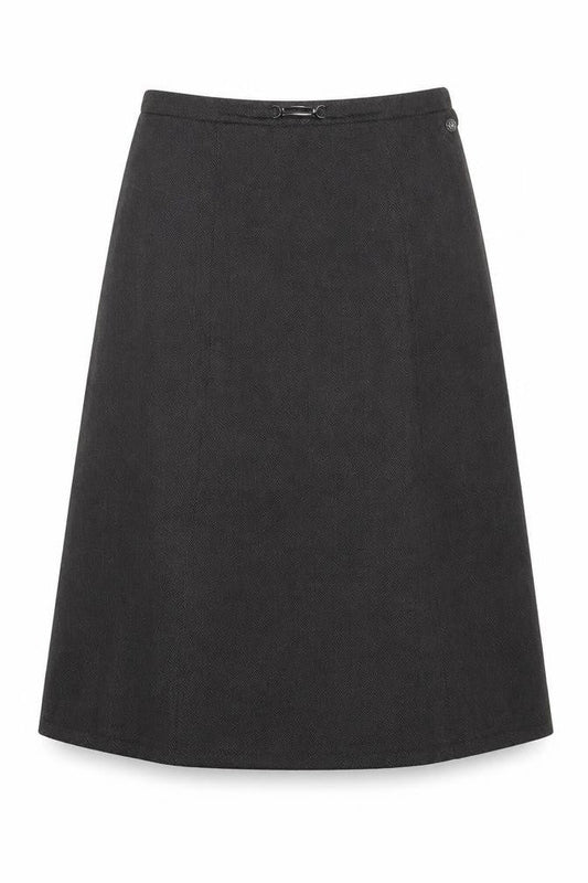 Front view of TIGI women’s grey polyester a-line skirt, size UK 14