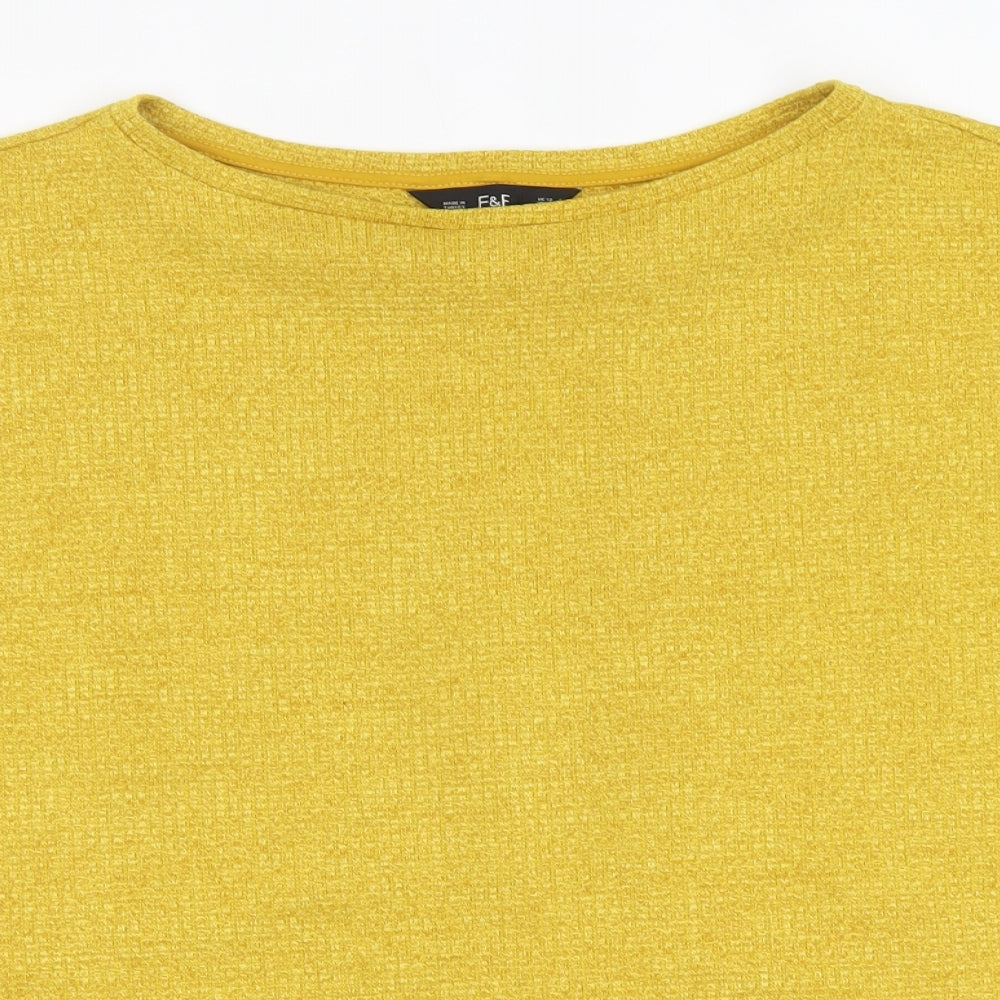 F&F Womens Yellow  Polyester Basic Blouse Size 12 Round Neck