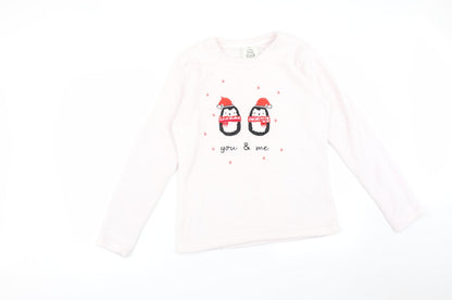 Additional front view of Matalan women’s pink solid polyester pyjama top, size S, - you & me penguins