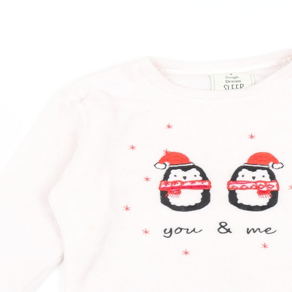 Close-up detail of Matalan women’s pink solid polyester pyjama top, size S, - you & me penguins